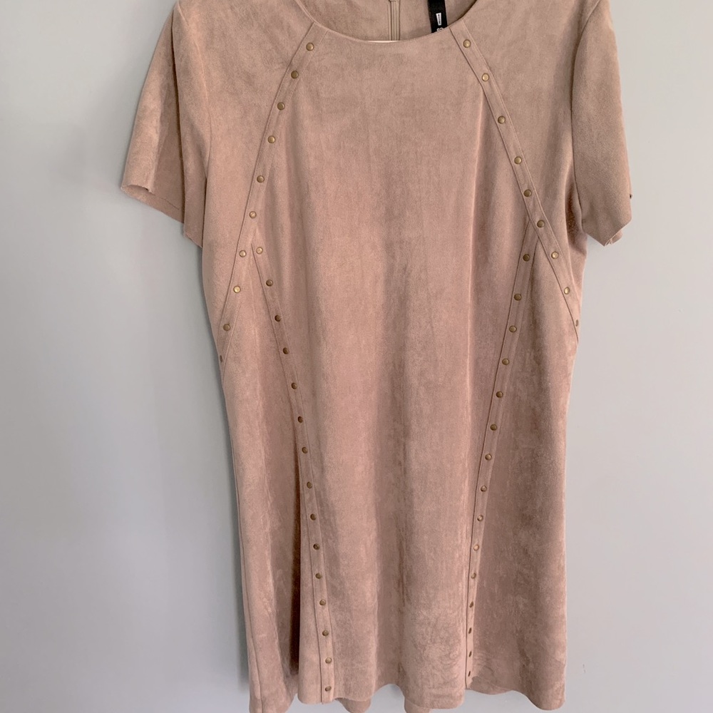 Soft suede dress with brass details